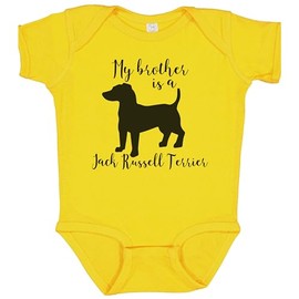 My Brother is A Jack Russell Terrier Cute Dog Baby Bodysuit - Jack Russell Terrier One Piece Baby Bodysuit (Yellow), Newborn