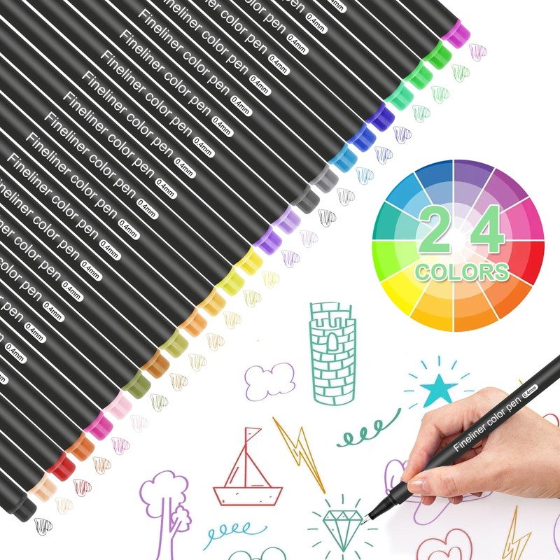 beupro Fineliners Pens, 24 Colors Fine Tip Point Colourful Pens