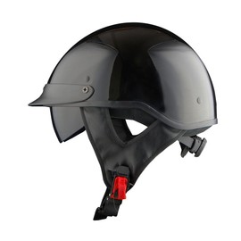 1Storm Motorcycle Half Face Helmet Mopeds Scooter Pilot with Retractable Inner Smoked Visor, Glossy Black
