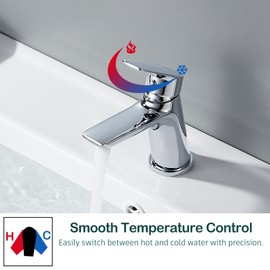 BELZ Bathroom Sink Tap, Washbasin Tap with Single Lever Mixer, Bathroom Vanity Faucet,Water-Saving Design with Hot and Cold Water Control, Chrome