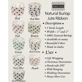 Maker's Craft Polka Dot Burlap Jute Ribbon Roll 5 Yards for DIY in Gift Wrapping, Craft Projects, Christmas, Wedding Decoration, Home Decorations etc (Bleach White_Brown, 2inch)