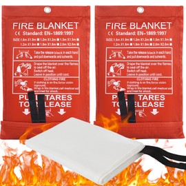 100x100CM Large Fire Blanket With Loops, Fiberglass Flame Retardant Fire Blanket, Reusable Fire Blankets Suppression Emergency, Fireproof Emergency Blanket for Kitchen Home Office Caravan