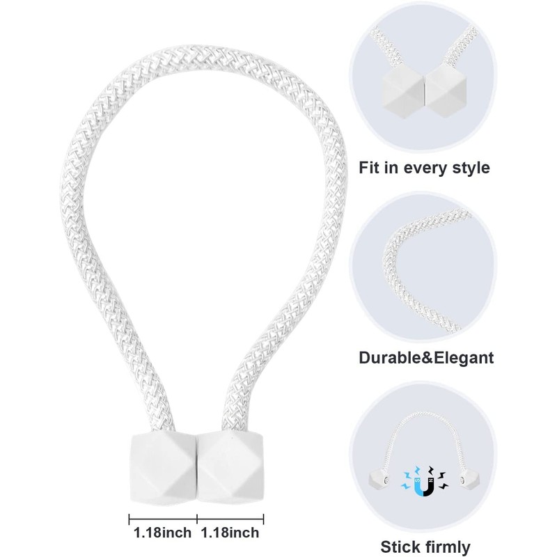 4 Packs Magnetic Curtain Tiebacks for Drapes, Convenient Drape Tie