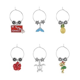 UPware 6-Piece Wine Glass Markers Wine Glass Charms Wine Glass Tags for Stem Glasses Wine Tasting Party, Wine Charm (Hawaii)