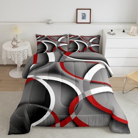 Circle Comforter Set Twin Size for Boys Kids Gray Black Red Swirls Room Decor Abstract Stripes Comforter Teens Bedroom Retro Style Bedding Set 1 Comforter with 1 Pillow Case,Lightweight Warm Soft