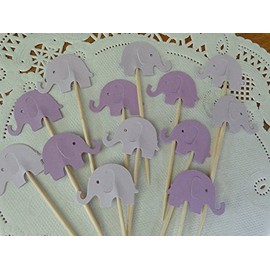 Lilac Purple and Lavender Purple Elephant Cupcake Toppers - Food Picks - Purple Elephants - Party Picks - Baby Shower Appetizer Picks (Set of 24)