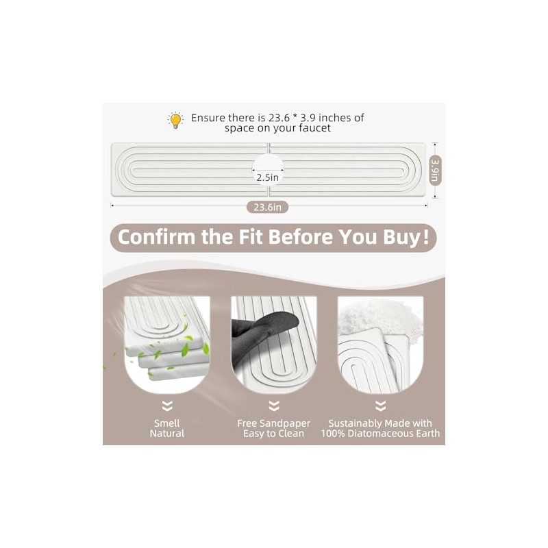 Faucet Mat for Kitchen Sink - Super Absorbent Diatomite Fast