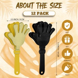 12 Pcs Glod and Black Glittered Hand Clappers，7" Hand Clappers Noisemakers for 2026 New Year's Eve Party Supplies