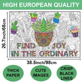 Huge Coloring Poster for Adults and Kids - Cactus Large Coloring Posters - Giant Coloring Poster for Classroom - Big Poster Coloring Sheet - Jumbo Wall Size Coloring Page