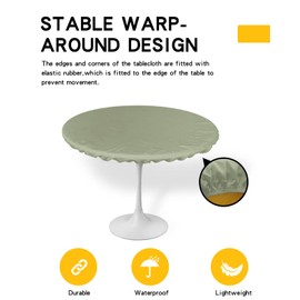 Hokiten Sage Green Round Fitted Tablecloth with Elastic Edge, Outdoor Table Cloth Waterproof, Farmhouse Sage Green Decor Patio Table Covers for Parties Decor Fits Tables up 36"-44"