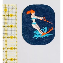 Vintage Denim Water Skiing Iron On Patch Sports Embroidered