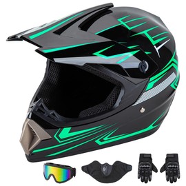 CARTMAN DOT Approved Full Face Motorcycle Helmet, Matte Black and Green Dirt Bike Helmet for Adults, Ideal for Motocross and Offroad Adult-Large