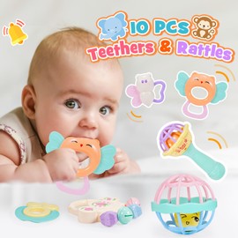 Wootoyz Baby Toy 0-12 Months, 14 Pieces Rattles Teether Set Baby Toy from 0 3 6 9 Months Baby Gift Boy Girl Montessori Toy from 0-12 Months Newborn Gift Birth Baby