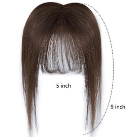 Rose bud 360°Cover Bangs Hair Clip in Bangs 100% Real Human Hair Topper Dark Brown Fringe with Temples Wispy Bangs Hair Pieces for Women
