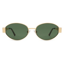 SOJOS SJ1217 Retro Sunglasses for Men and Women Oval Metal Trendy Classic UV400 Protection Sunglasses, Green