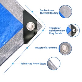 Covall Tarpaulin Light Duty Tarp 3x3m Waterproof 65g/m² Silver/Blue Groundsheet Sheet Cover with Reinforced Grommets Weatherproof Windproof UV-Resistant for Car Truck Rv House Tent Boat Pool