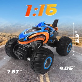 BESWIT 1:16 Remote Control Car, 2.4 GHz All Terrain Remote Control Monster Truck, RC Truck 2 Rechargeable Batteries for 80 Mins Play, Spray Remote Control Car for Boys 8-12 and Girls or Adult, MK724A