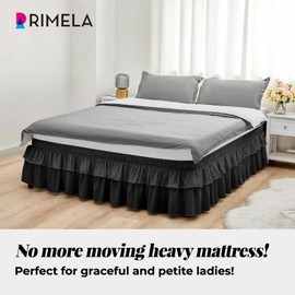 RIMELA Ruffle Bed Skirt Black Full 14 Inch Drop, Elastic Wrap Around Bed Skirts Full Size, Easy to Install Dust Ruffle, Machine Washable Soft Fabric, Multi Ruffle Bedskirt