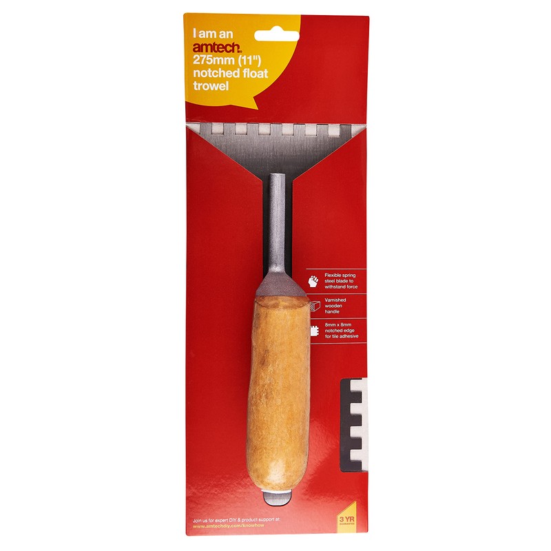 Amtech G1610 280mm (11") Notched Float Trowel with Wooden Handle