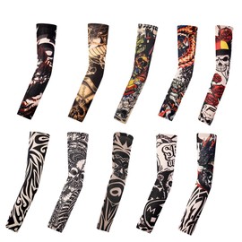M.K ZIZZYPOP Tattoo Sleeves for Men & Women, Compression Arm Sleeves for UV Protection, Lightweight & Breathable Skin Cover (F-10pcs Multi Color Sleeves)