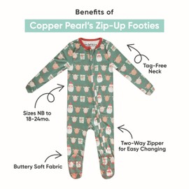 Copper Pearl Zip-Up Footie Baby Pajamas: Ultra-Soft Boys Pajamas and Girls Pajamas, Premium Knit Fabric in Stylish Prints, Tag-Free with Two-Way Zipper, Sized Newborn to 24 Months, Jurassic Park