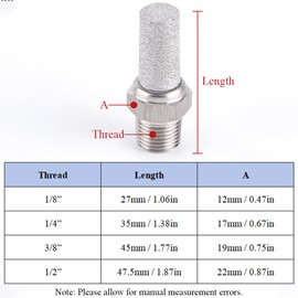 3/8 inch Stainless Steel Pneumatic Air Muffler, High Sealing Performance, Sintered Filtration Silencer for Noise Reduction, for Industrial Equipment, Compressed Air Systems, and Automotive Exhaust