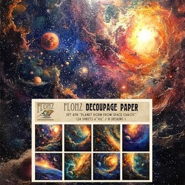 Decoupage Paper Pack (24 Sheets 6"x6") Planet Born from Space Chaos # Vintage Styled Pattern Paper for Decoupage, Craft and Scrapbooking