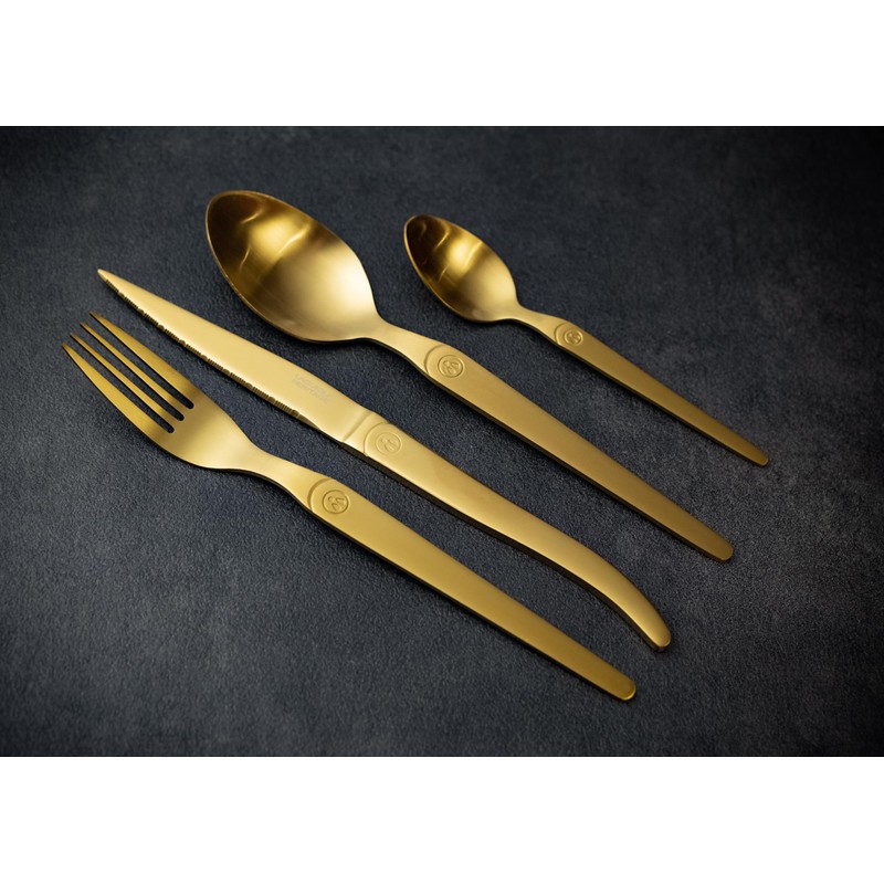 Laguiole Heritage Gold Dinerware Set; Premium Stainless Steel Knives, Forks,
