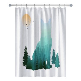RV Shower Curtains Forest Mountain Happy Camper, Cloth Fabric RV Bathroom Decor Curtain Sets with Hooks 47WX64H Inches (Blue)