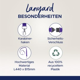 AVERY Zweckform 4842P Lanyard Pack of 10 (44 x 1.5 cm, Card Holder with Carabiner Hook Safety Clasp, Lanyard for ID Cover, Card Case, Name Tags, Neck Strap) Purple