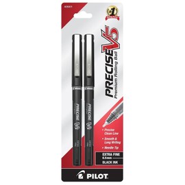 Pilot Precise V5, Bolígrafo, Tinta Líquida Negra, Blíster 2 Piezas (25001), 2-Pack, Negro