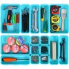 Kutesna 15 PCS Interlocking Desk Drawer Organizer Separator for Office,Bathroom,Kitchen,Makeup（Blue&Green）