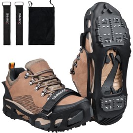 Winter Ice Grips for Shoes and Boots Walking Traction Crampon Ice Cleats for Snow and Ice for Outdoor Transition, Driving, or Climbing with Strap 24 Spikes L