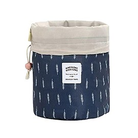 Magik 1-2 Pcs Large Barrel Travel Cosmetic Bag Nylon Organizer Drawstring Toiletry (Feather, 1 Pack)