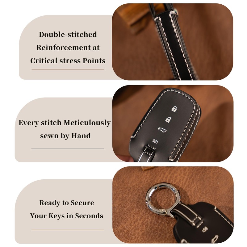 Riasot Leather Key Fob Cover Case Protector with Keychain Compatible