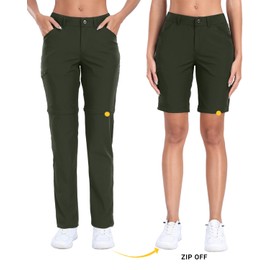 Holipick Women's Hiking Pants Convertible Lightweight Quick Dry Waterproof Zip-Off Safari Pants with Pockets UPF 50+ Army Green