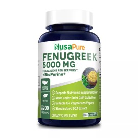 NusaPure Fenugreek Capsules | 5000mg | 200 Veggie Caps | Non-GMO & Gluten Free