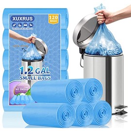 1.2 Gallon Small Garbage Bags Bathroom Trash Bags 5 Litres 120 Counts, Blue Recycling Bags for Bathroom Kitchen Office Fit 1~1.5 Gallon Trash Can
