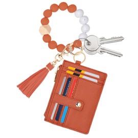 NUBYYA Wristlet Keychain Wallet with RFID, Small Women's Wristlet Wallets (Orange)