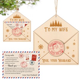 Fullhawl Christmas Wife Gift Christmas Tree Ornaments for Wife Wooden Letter to My Wife Christmas Ornament with Cards Romantic Gift for Wife Gifts from Husband