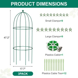 DoCred 3 Pack Garden Trellis for Climbing Plants, 17.7" x 47.2" Metal Rustproof Green Peony Cage, Outdoor Indoor Flowers Potted Obelisk Trellis for Cucumber Vine Lily Rose Plant Support