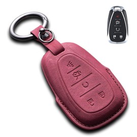 3D-Designed Suede Leather Key Fob Cover Compatible with 2016-2021 Chevy Remote Keys, Fits Malibu, Equinox, Cruze, Trax, Camaro, Blazer, Traverse, Spark (Red)
