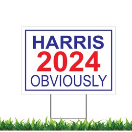 Vote Harris For President 2024 Obviously 12x18" Horizontal Yard Sign (Outdoor, Weatherproof Corrugated Plastic) Metal Stake Included, by M&R