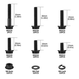 208 Piece M6 Screw Set, Flange Screws Nuts Set, Hex Screws and Nuts Set, Flange Pan Head Screws with Flange Nuts with Washers Set, Machine Screws Assortment (M6)