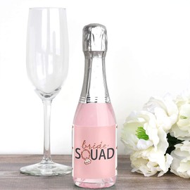 Bride Squad - Mini Wine and Champagne Bottle Label Stickers - Rose Gold Bridal Shower or Bachelorette Party Favor Gift for Women - Set of 16