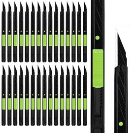 MANUFORE 30pcs Green 9mm Snap-off Knives with Safety Auto-lock, Metal Handle, Black Blade, Lightweight Portable Retractable Cutter for office, school