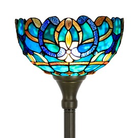 ZJART Tiffany Floor Lamp Torchiere Stained Glass Torch Lamp 12X12X67 Inch Antique Standing Corner Light (Green Brown Jewelry Baroque)