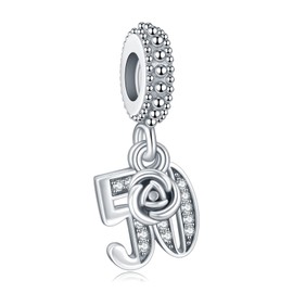 Amuefer Jewellery Number Dangle Charms 13 16 18 21 30 40 50 60th 925 Sterling Silver Birthday Charms for Women Bracelets, Silver, Cubic Zirconia