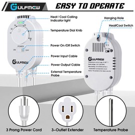 Plug in Thermostat for Heater, Thermostat Plug Outlet with 4.9FT Power Cord, Heating and Cooling Thermostats Outlet with Temperature Probe for Space Heater, Greenhouse Fan(White,1 Pcs)