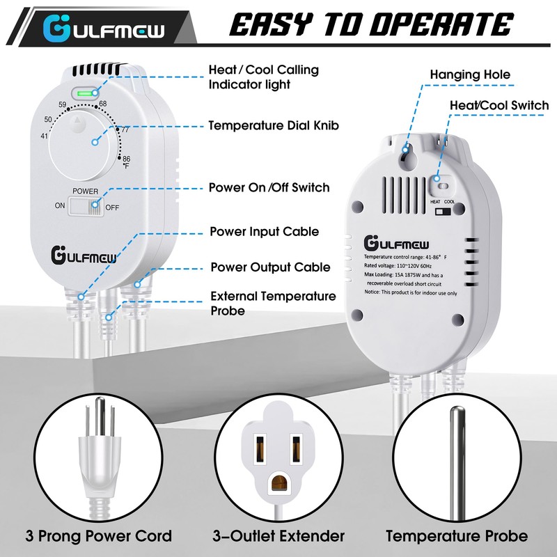 Plug in Thermostat for Heater, Thermostat Plug Outlet with 4.9FT